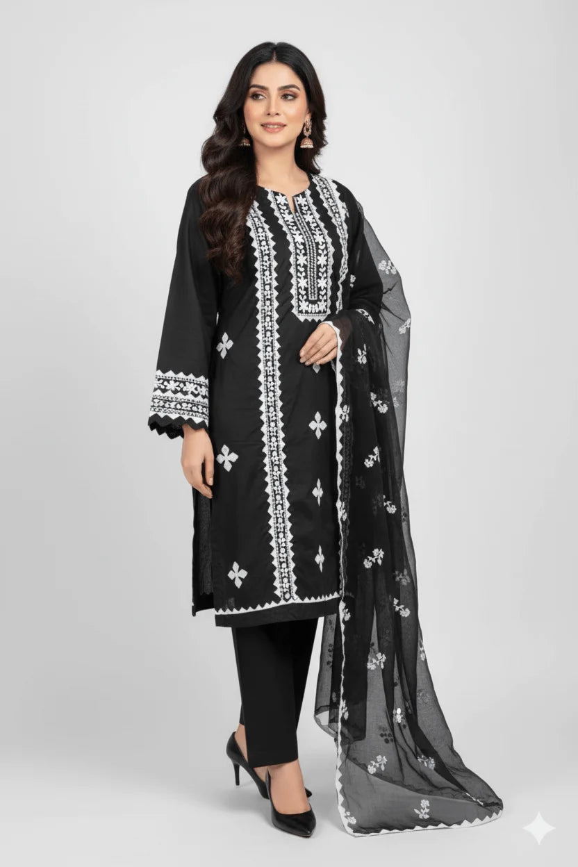 Zarrah Embroidered 3-Piece Suit – Unstitched