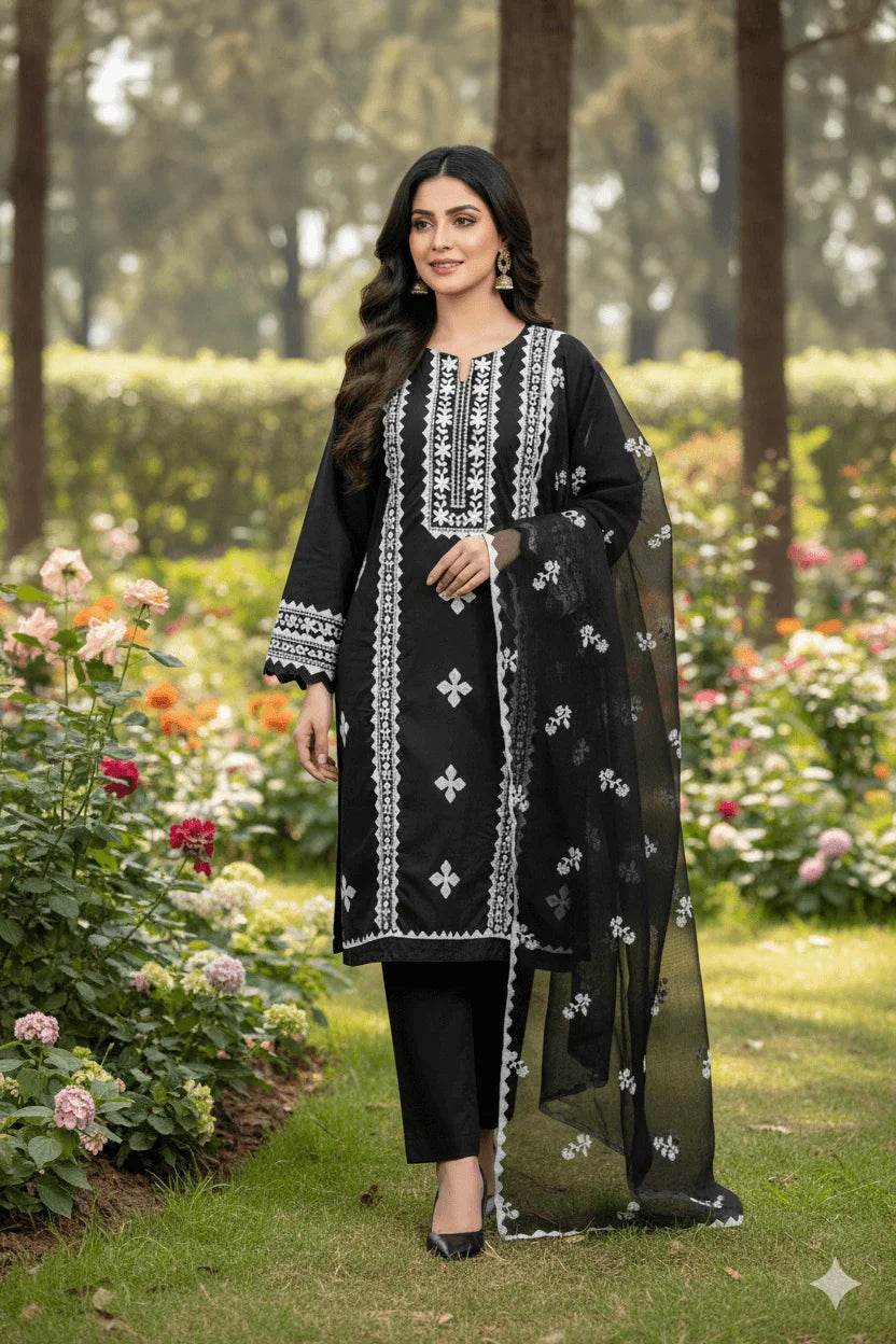 Zarrah Embroidered 3-Piece Suit – Unstitched