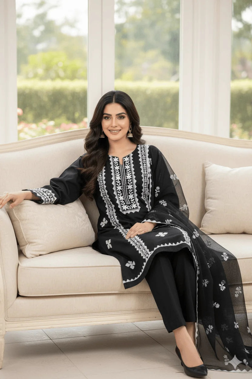 Zarrah Embroidered 3-Piece Suit – Unstitched