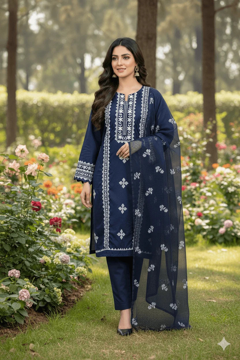 Zarrah Embroidered 3-Piece Suit – Unstitched