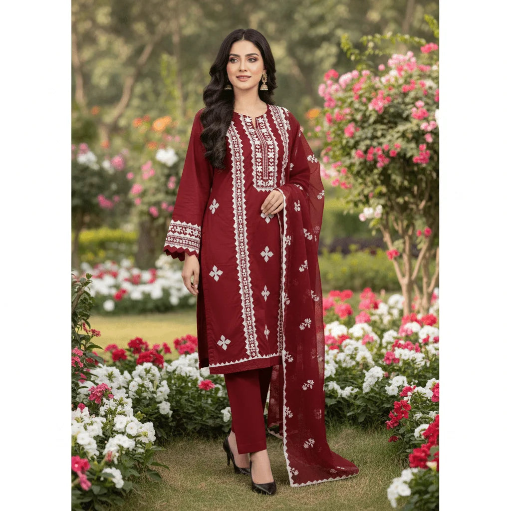 Zarrah Embroidered 3-Piece Suit – Unstitched