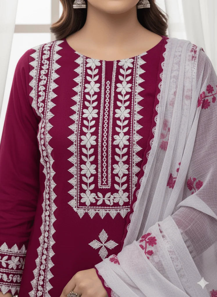 Zarrah Embroidered 3-Piece Suit – Unstitched