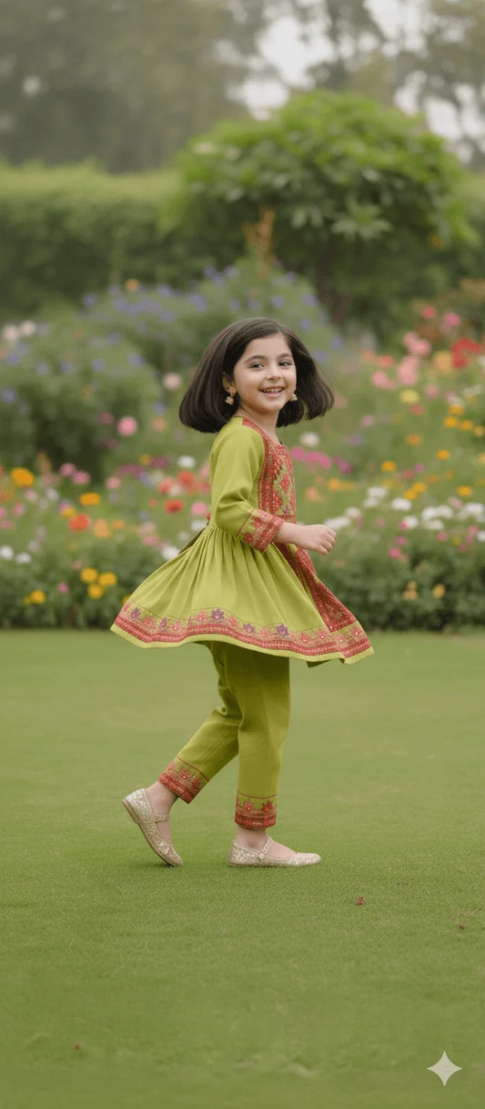 Kids' Balochi Embroidered Frock & Shalwar Set (2-Piece)