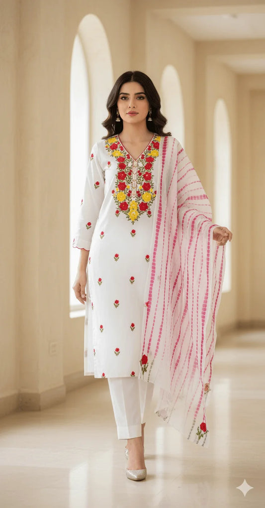 Ribbon Handwork Unstitched 3-Piece Suit